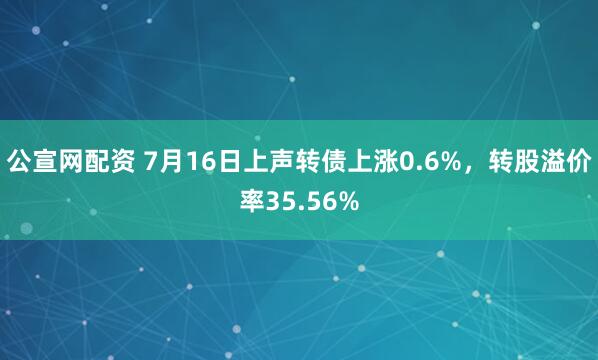 公宣网配资 7月16日上声转债上涨0.6%，转股溢价率35.56%